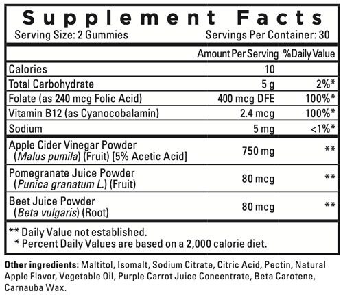 Apple Cider Vinegar ACV gummies product label